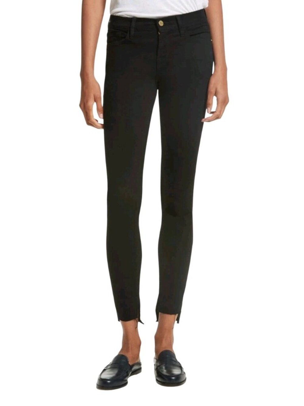 Frame Womens Jeans Size 24 Black Le Skinny De Jeanne Cut Out Raw Hem Ankle